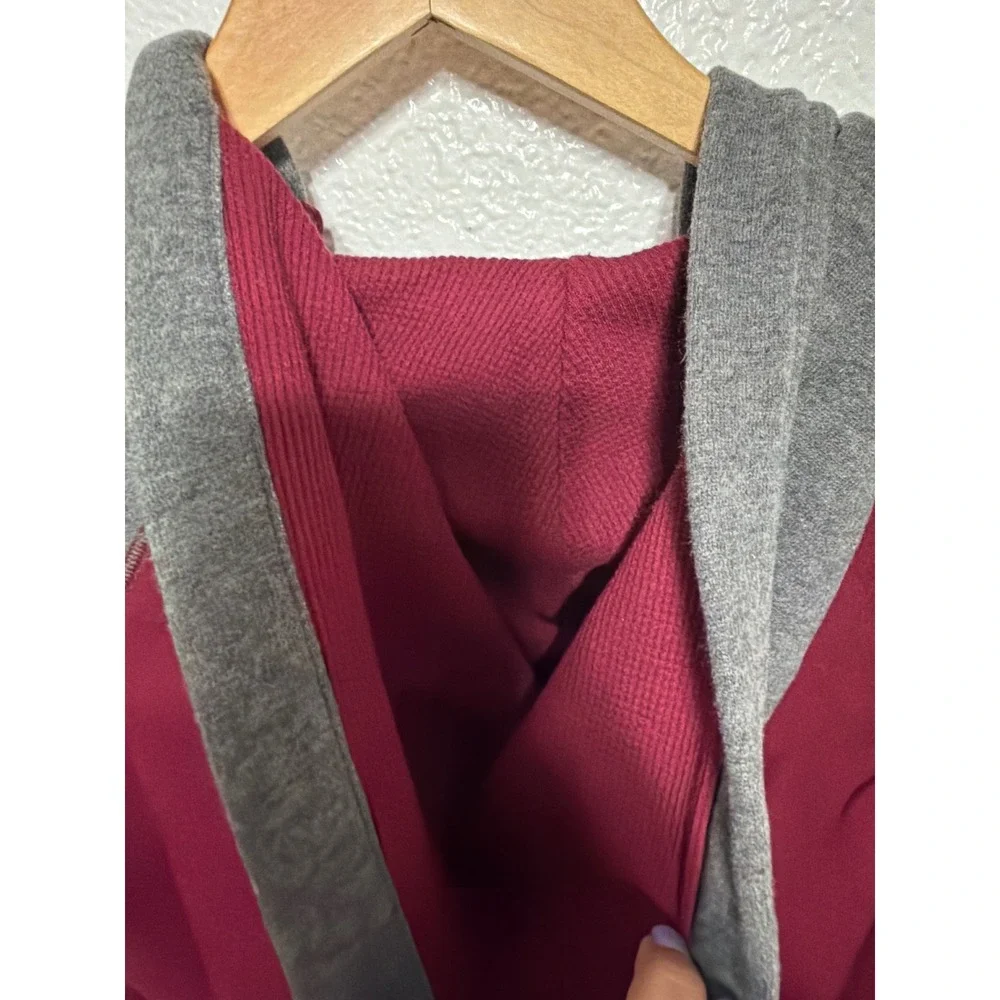 Gap Kids Full Zip Hoodie Burgundy Gray Raglan Logo Fleece Sweatshirt Size L 10